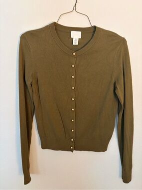 H&M Olive Sweater with Ribbed Neckline